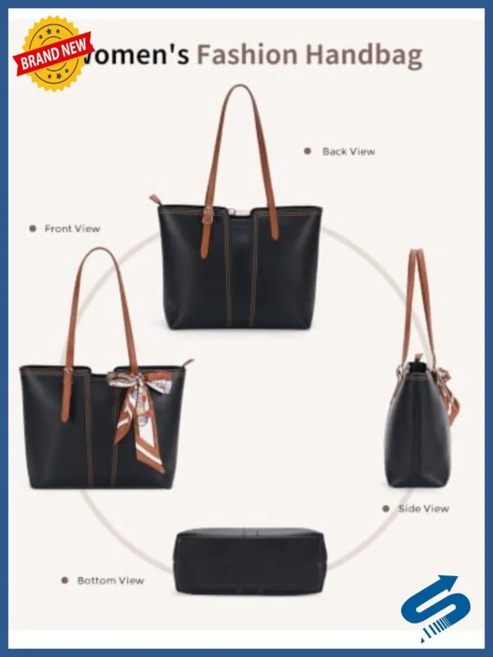 Vegan Leather Tote Bag for Women Satchel Handbag Work Commuting Shoulder Bag